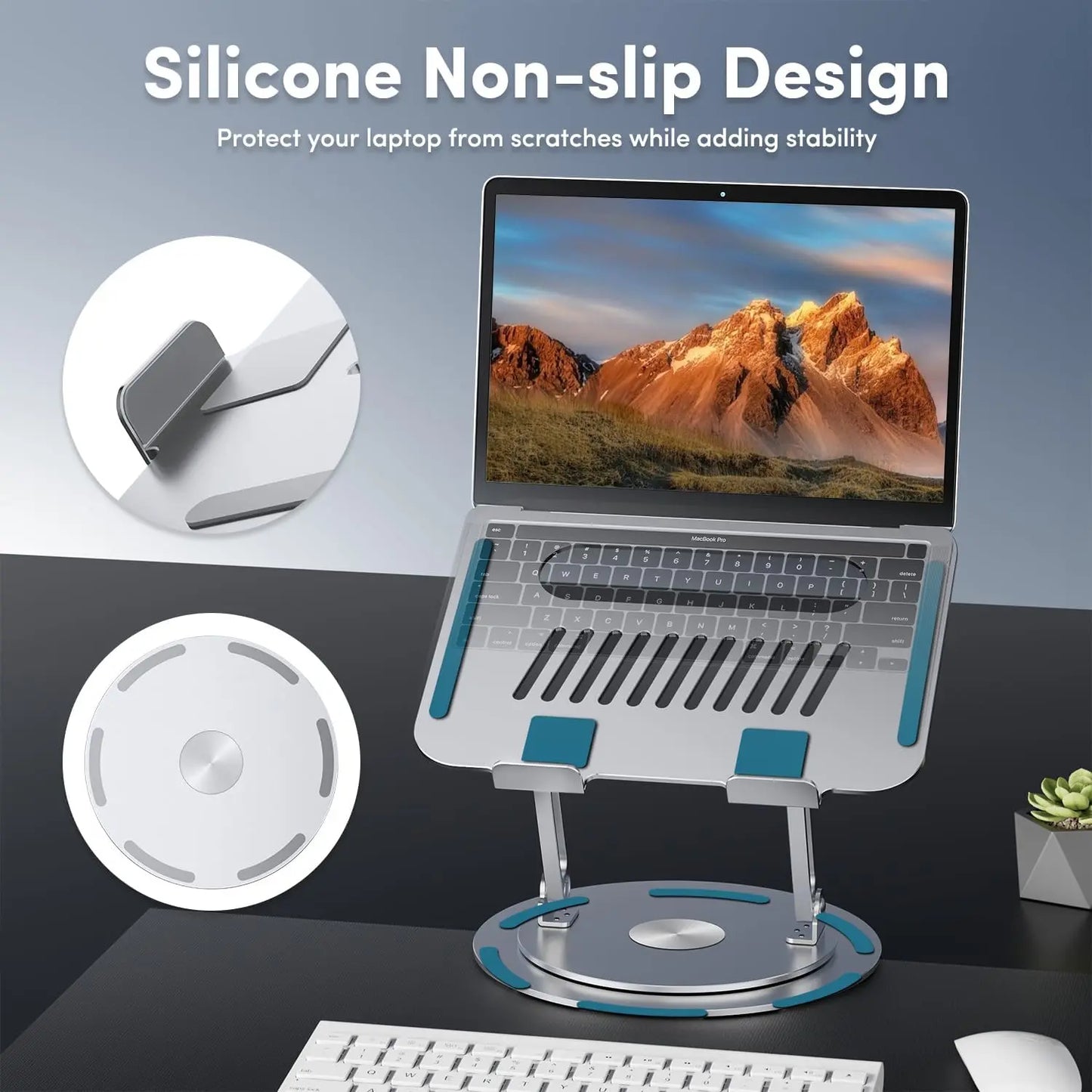 360° Rotating Adjustable Aluminum Laptop Stand - 2-in-1 Multifunctional Hub for Gaming Laptops and Mobile Devices, Gray