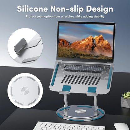 360° Rotating Adjustable Aluminum Laptop Stand - 2-in-1 Multifunctional Hub for Gaming Laptops and Mobile Devices, Gray