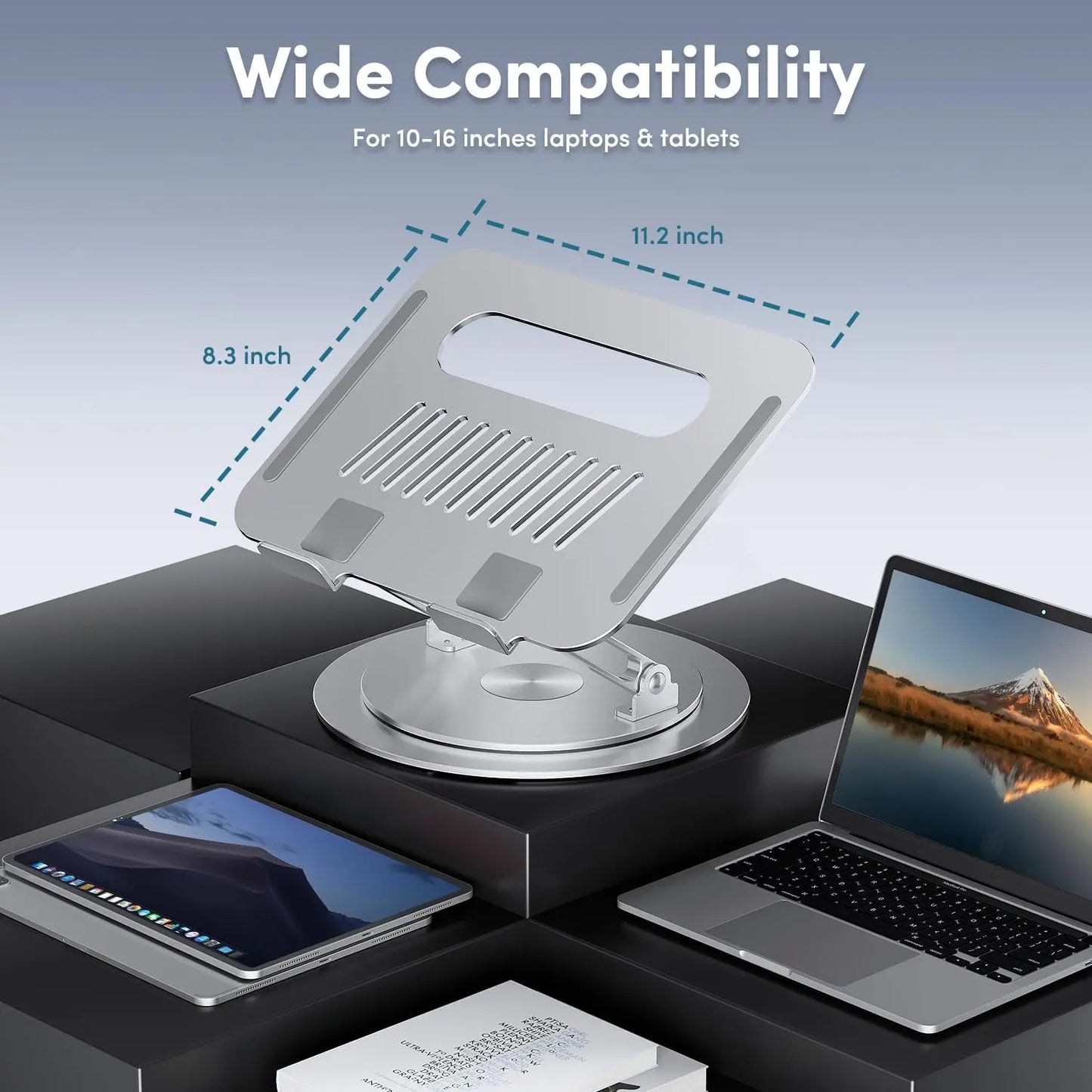 360° Rotating Adjustable Aluminum Laptop Stand - 2-in-1 Multifunctional Hub for Gaming Laptops and Mobile Devices, Gray