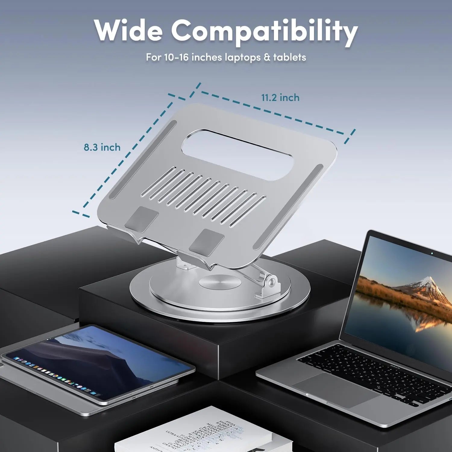 360° Rotating Adjustable Aluminum Laptop Stand - 2-in-1 Multifunctional Hub for Gaming Laptops and Mobile Devices, Gray