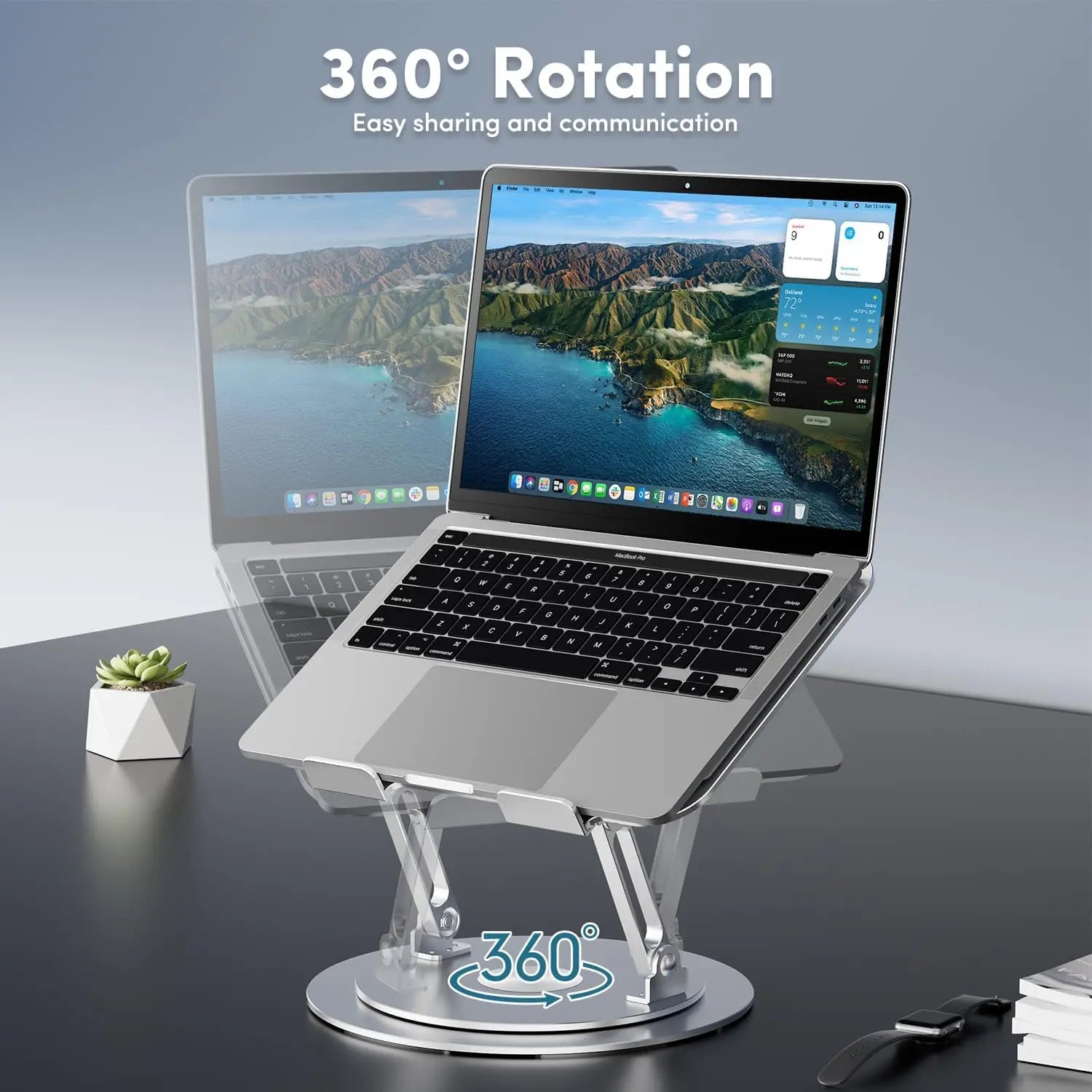 360° Rotating Adjustable Aluminum Laptop Stand - 2-in-1 Multifunctional Hub for Gaming Laptops and Mobile Devices, Gray